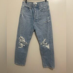 Agolde Women's Distressed Light Blue Straight Leg Jeans b224